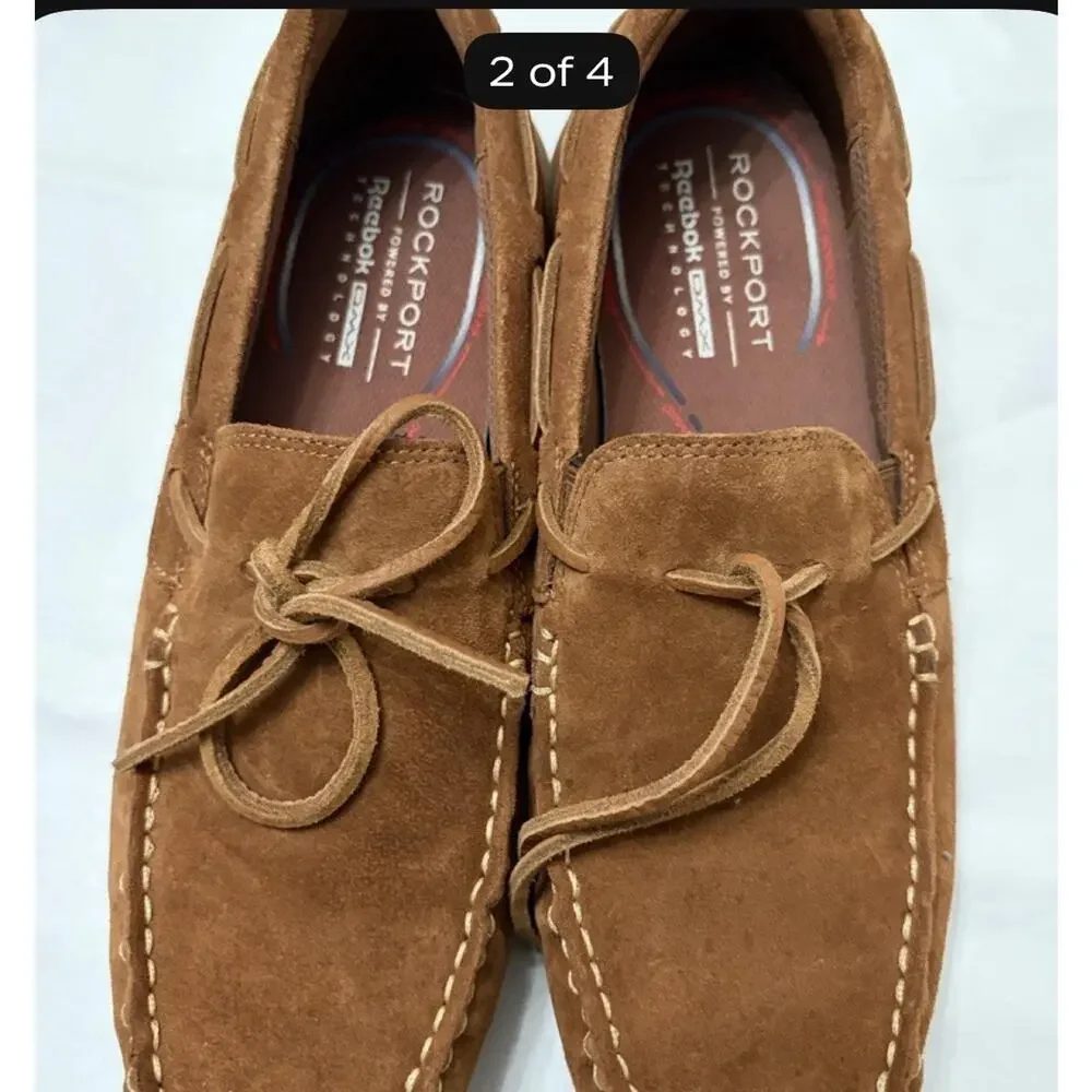 RockPort Size 11 Suede Loafers Slip On S. Reebok Soles Brown Shoes Mens